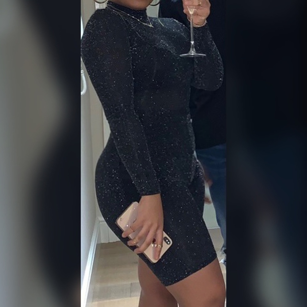 Black Glitter Long Sleeve Unitard Size S